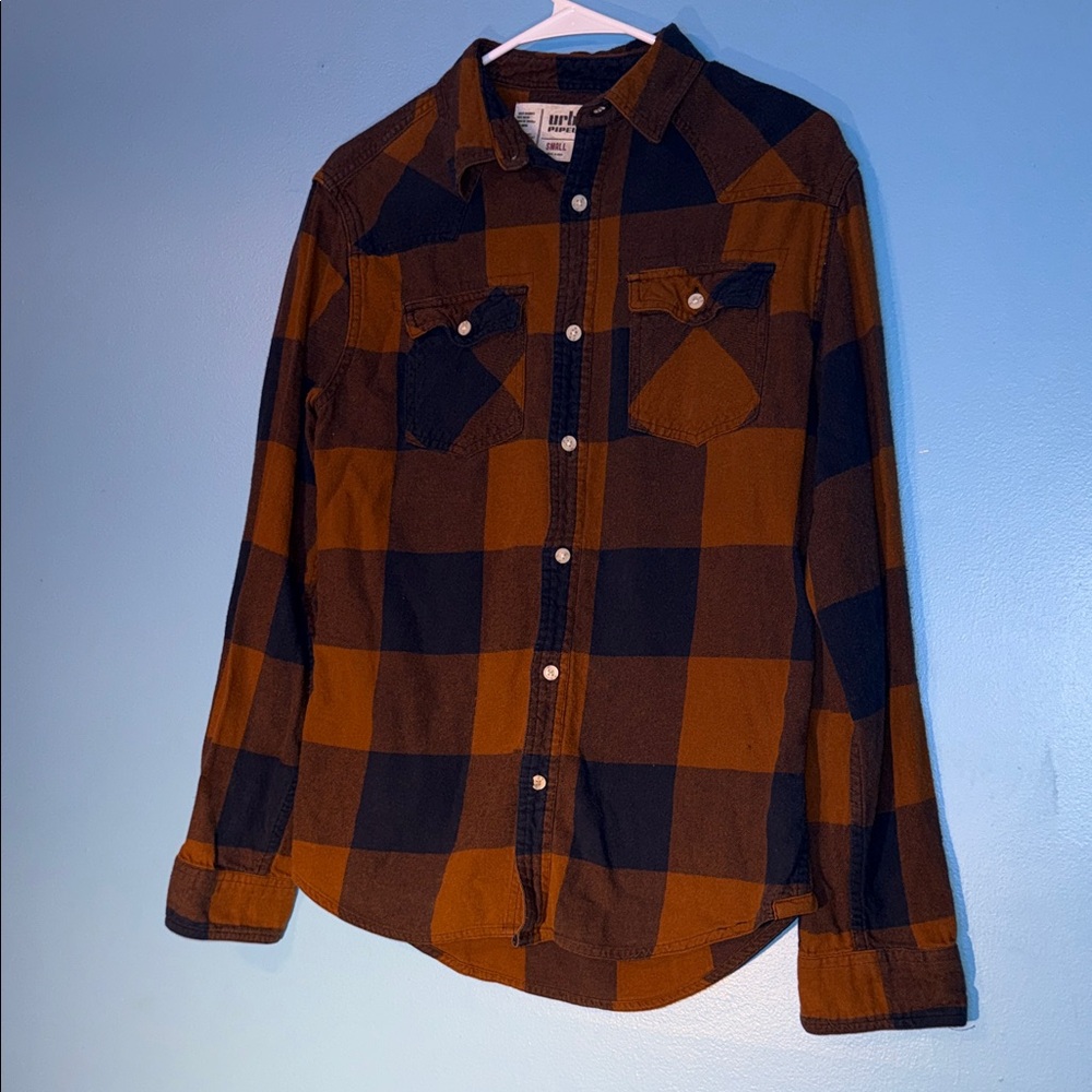 Urban Pipeline Men's Casual Plaid Shirt - Navy Blue and Brown